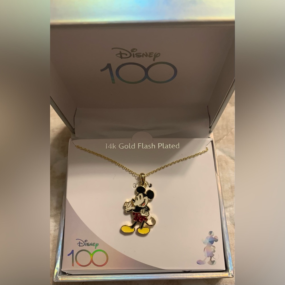 Disney 100 Mickey Mouse Necklace 14K Gold Flash Plated - NIB